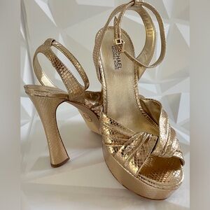 Michael Kors Selena Metallic Snake Embossed Leather Platform Sandal Size:6